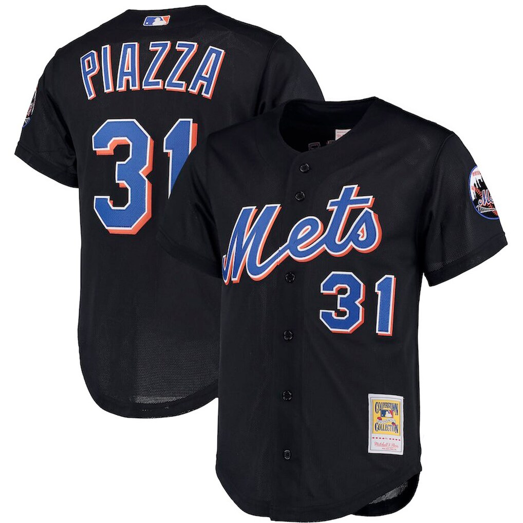 Men's New York Mets Mike Piazza Mitchell & Ness Black Big & Tall Cooperstown Mesh Batting Practice Jersey - Ujersey