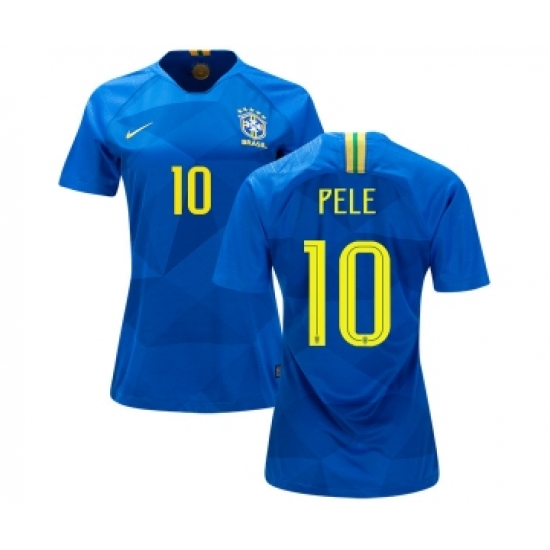 Women's Brazil #10 Pele Away Soccer Country Jersey