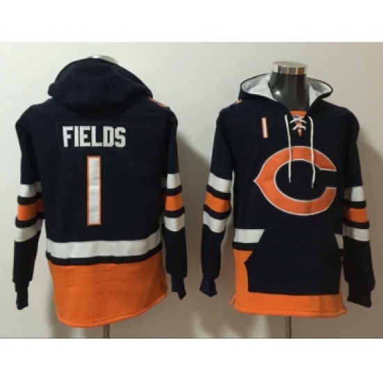Men's Chicago Bears #1 Justin Fields Black Ageless Must-Have Lace-Up Pullover Hoodie - Ujersey