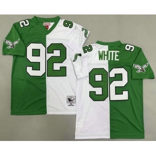 Men's Philadelphia Eagles #92 Reggie White Green White Split 1990 Throwback Jersey - Ujersey