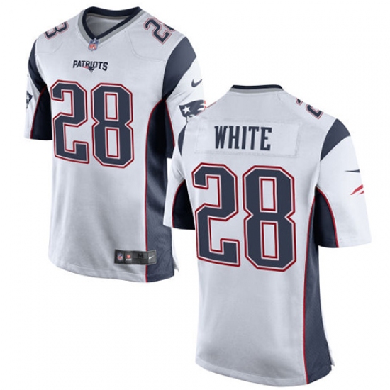 Men's Nike New England Patriots #28 James White Game White NFL Jersey - Ujersey