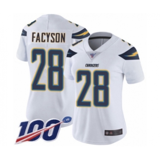 Women's Los Angeles Chargers #28 Brandon Facyson White Vapor Untouchable Limited Player 100th Season Football Jersey - Ujersey