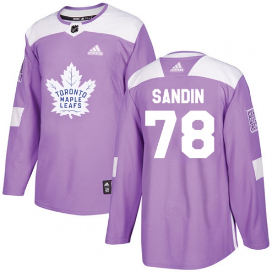Men's Adidas Toronto Maple Leafs #78 Rasmus Sandin Authentic Purple Fights Cancer Practice NHL Jersey - Ujersey