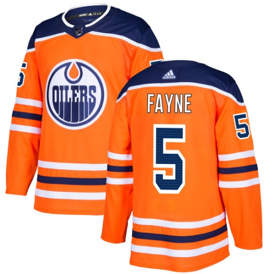 Men's Adidas Edmonton Oilers #5 Mark Fayne Authentic Orange Home NHL Jersey - Ujersey