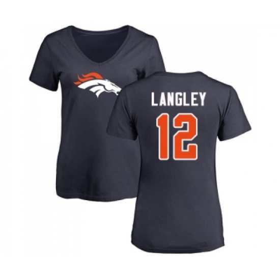 Football Women's Denver Broncos #12 Brendan Langley Navy Blue Name & Number Logo T-Shirt - Ujersey