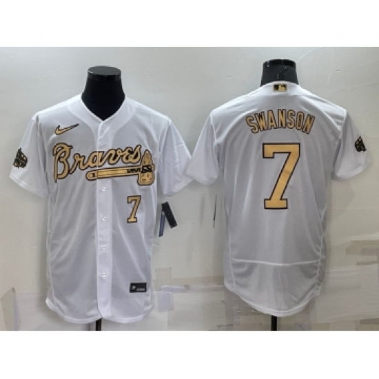 Men's Atlanta Braves #7 Dansby Swanson White Number 2022 All Star Stitched Flex Base Nike Jersey - Ujersey
