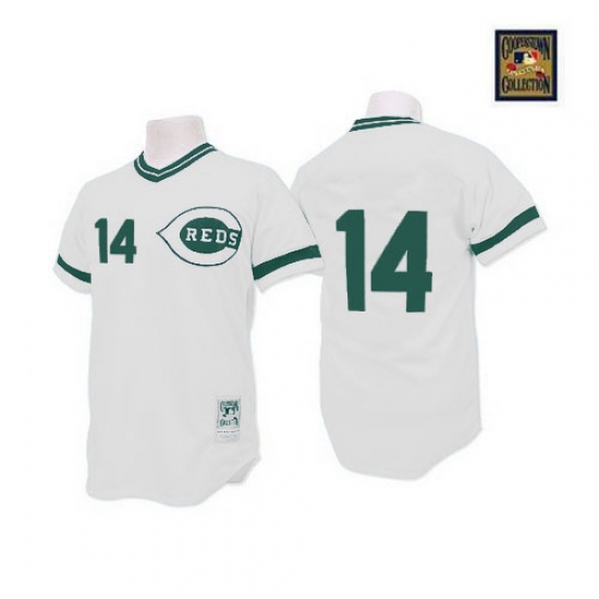 Men's Mitchell and Ness Cincinnati Reds #14 Pete Rose Authentic White(Green Patch) Throwback MLB Jersey - Ujersey