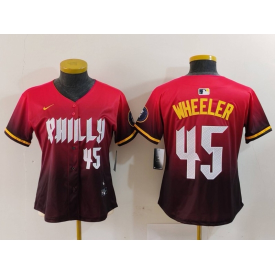 Women's Philadelphia Phillies #45 Zack Wheeler Number Red 2024 City Connect Limited Jersey - Ujersey