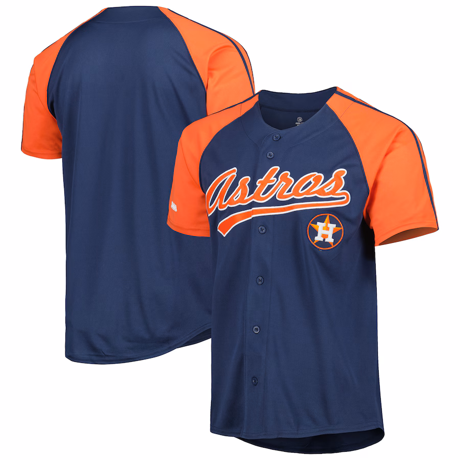 Men's Houston Astros Stitches Navy Button-Down Raglan Fashion Jersey - Ujersey NHL