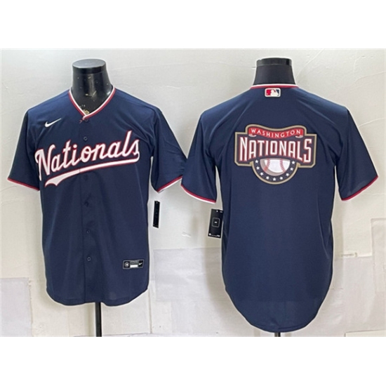 Men's Washington Nationals Team Big Logo Navy Stitched Baseball Jersey - Ujersey
