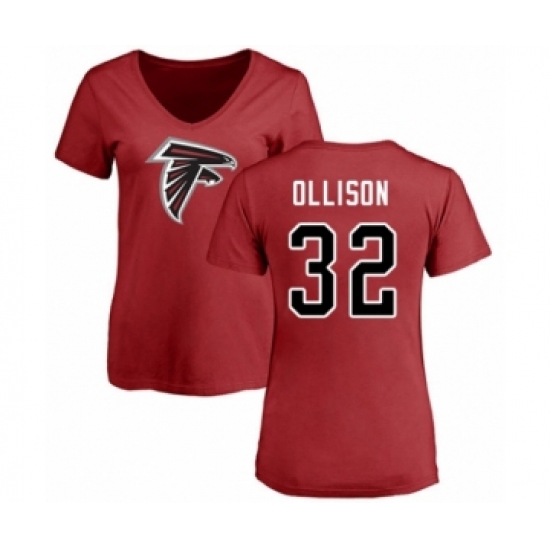 Football Women's Atlanta Falcons #32 Qadree Ollison Red Name & Number Logo T-Shirt - Ujersey