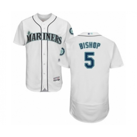 Men's Seattle Mariners #5 Braden Bishop White Home Flex Base Authentic Collection Baseball Player Jersey
