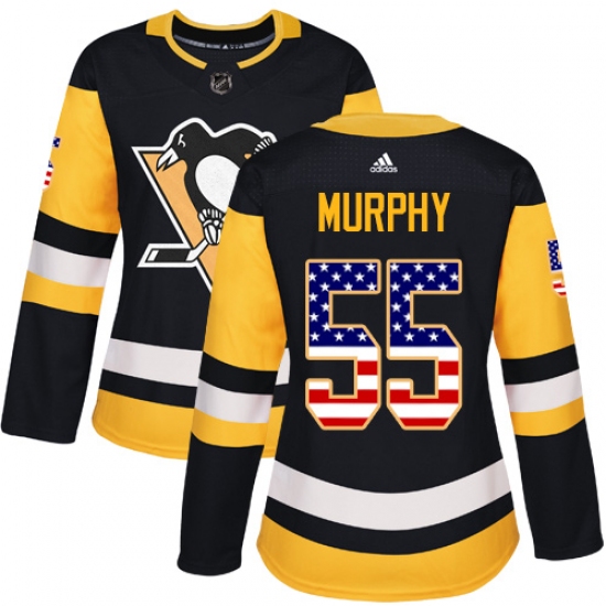 Women's Adidas Pittsburgh Penguins #55 Larry Murphy Authentic Black USA Flag Fashion NHL Jersey - Ujersey