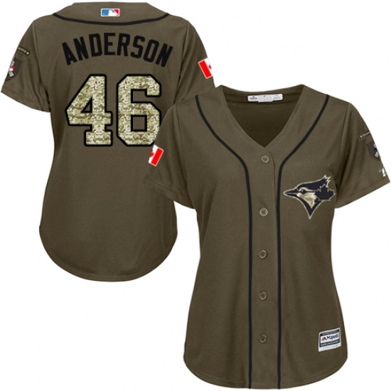 Women's Majestic Toronto Blue Jays #46 Brett Anderson Replica Green Salute to Service MLB Jersey - Ujersey