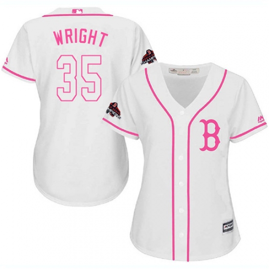 Women's Majestic Boston Red Sox #35 Steven Wright Authentic White Fashion 2018 World Series Champions MLB Jersey - Ujersey