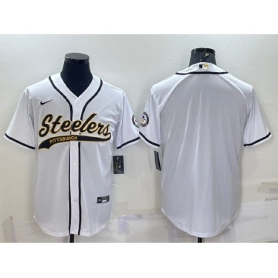 Men's Pittsburgh Steelers White Team Big Logo With Patch Cool Base Stitched Baseball Jersey - Ujersey