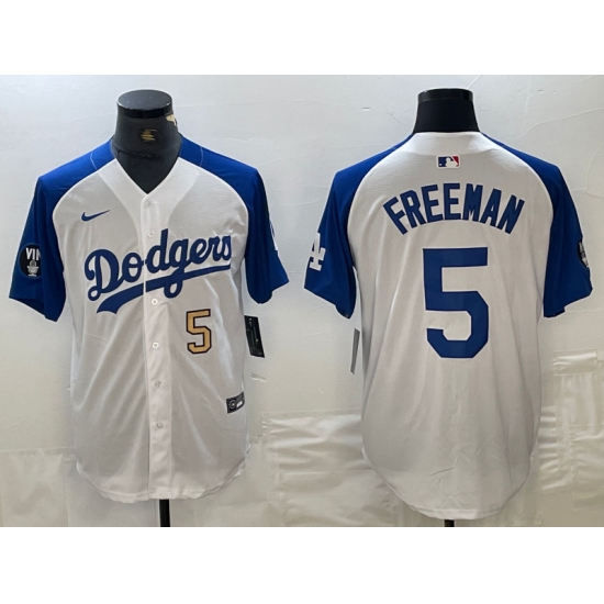 Men's Los Angeles Dodgers #5 Freddie Freeman Number White Blue Fashion Stitched Cool Base Limited Jersey - ujerseystore