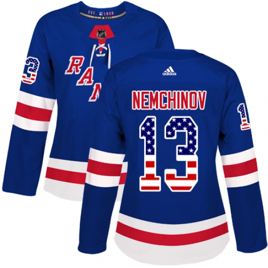 Women's Adidas New York Rangers #13 Sergei Nemchinov Authentic Royal Blue USA Flag Fashion NHL Jersey - Ujersey