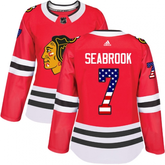 Women's Adidas Chicago Blackhawks #7 Brent Seabrook Authentic Red USA Flag Fashion NHL Jersey - Ujersey