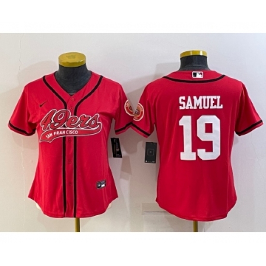 Women's San Francisco 49ers #19 Deebo Samuel Red With Patch Cool Base Stitched Baseball Jersey - Ujersey