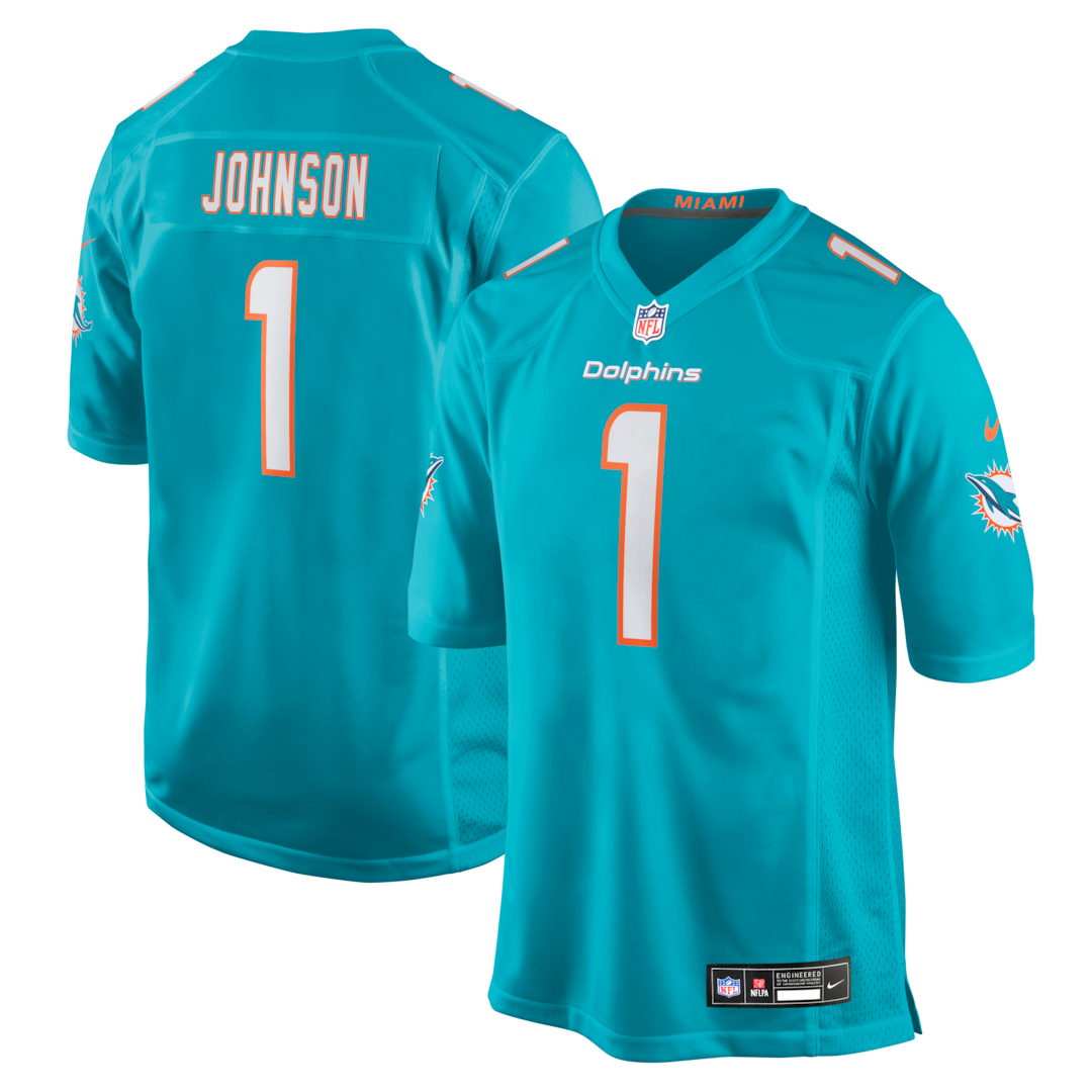 Men's Miami Dolphins Chris Johnson Nike Aqua 2026 NFL Draft First Round Pick No. 27 Team Game Jersey