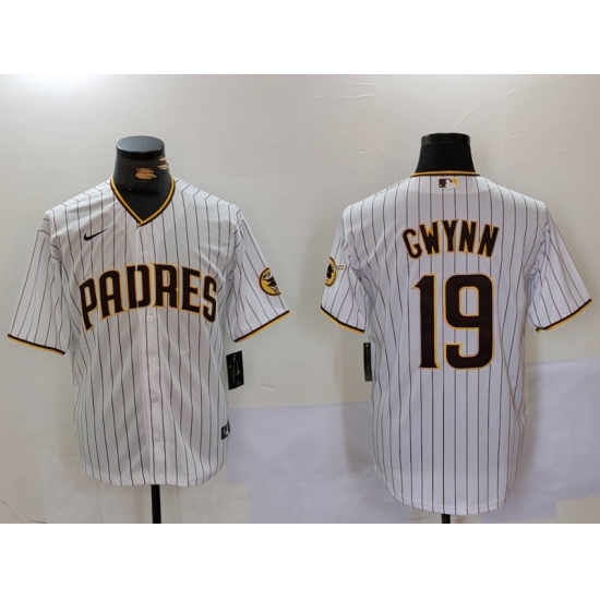 Men's San Diego Padres #19 Tony Gwynn White Team Logo Stitched Cool Base Nike Jersey - Ujersey