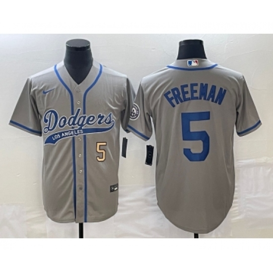 Men's Los Angeles Dodgers #5 Freddie Freeman Number Grey Cool Base Stitched Baseball Jersey - Ujersey