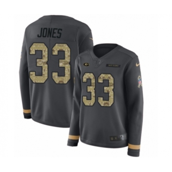 Women's Nike Green Bay Packers #33 Aaron Jones Limited Black Salute to Service Therma Long Sleeve NFL Jersey - Ujersey