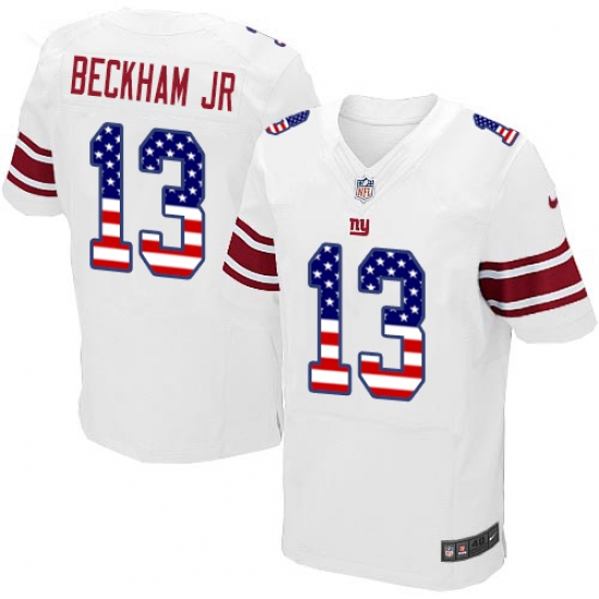 Men's Nike New York Giants #13 Odell Beckham Jr Elite White Road USA Flag Fashion NFL Jersey - ujerseystore