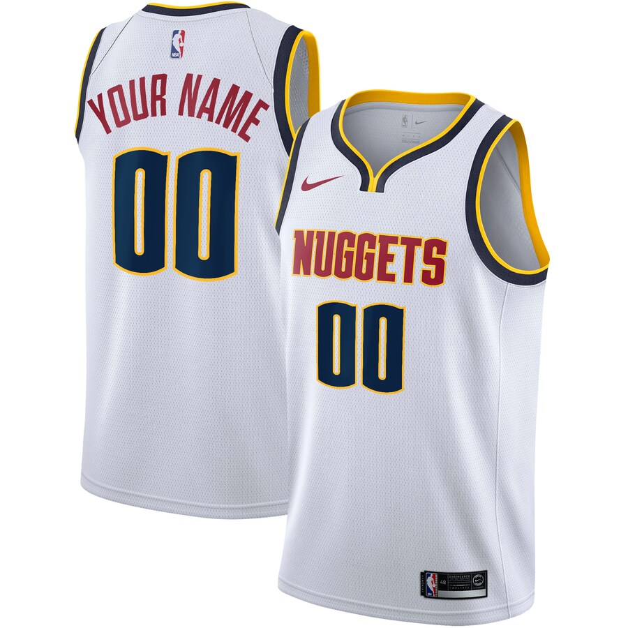 Men's Denver Nuggets Nike White Swingman Custom Jersey - Association Edition - Ujersey