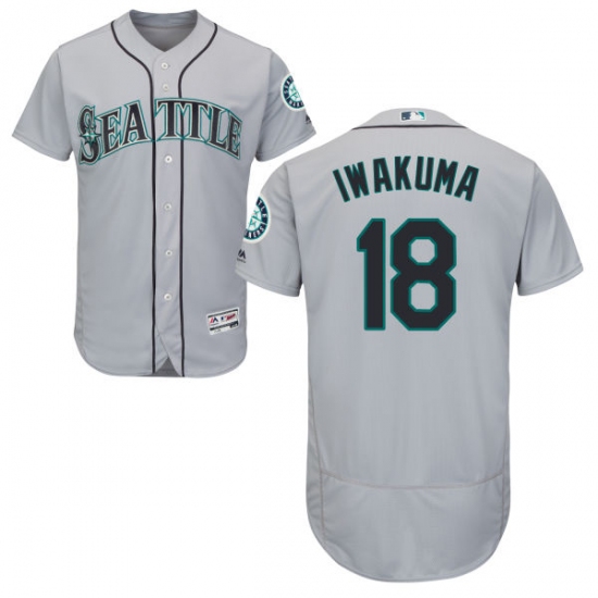 Men's Majestic Seattle Mariners #18 Hisashi Iwakuma Grey Road Flex Base Authentic Collection MLB Jersey - Ujersey