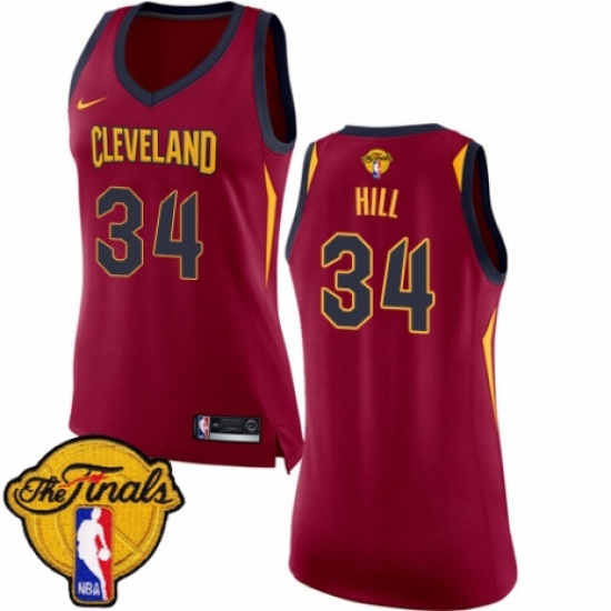 Women's Nike Cleveland Cavaliers #34 Tyrone Hill Authentic Maroon 2018 NBA Finals Bound NBA Jersey - Icon Edition - Ujersey