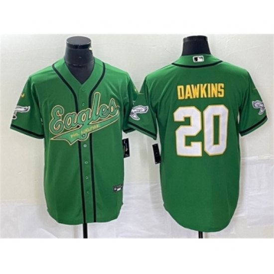 Men's Nike Philadelphia Eagles #20 Brian Dawkins Green Gold Cool Base Baseball Stitched Jersey - Ujersey