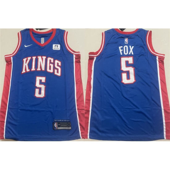 Men's Sacramento Kings #5 De'Aaron Fox Blue Stitched Jersey - Ujersey