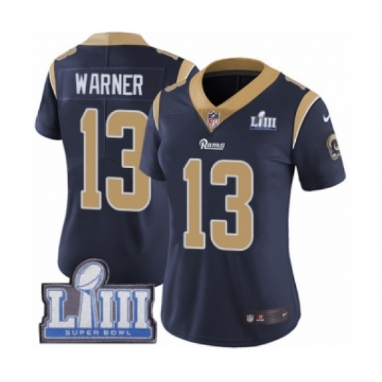 Women's Nike Los Angeles Rams #13 Kurt Warner Navy Blue Team Color Vapor Untouchable Limited Player Super Bowl LIII Bound NFL Jersey - Ujersey