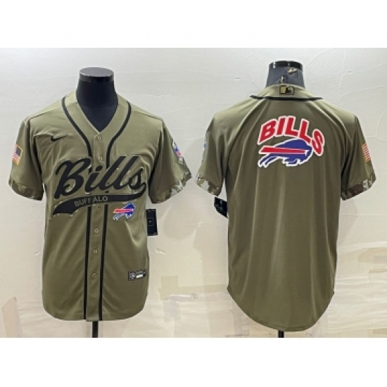 Men's Buffalo Bills Olive Salute to Service Team Big Logo Cool Base Stitched Baseball Jersey - Ujersey
