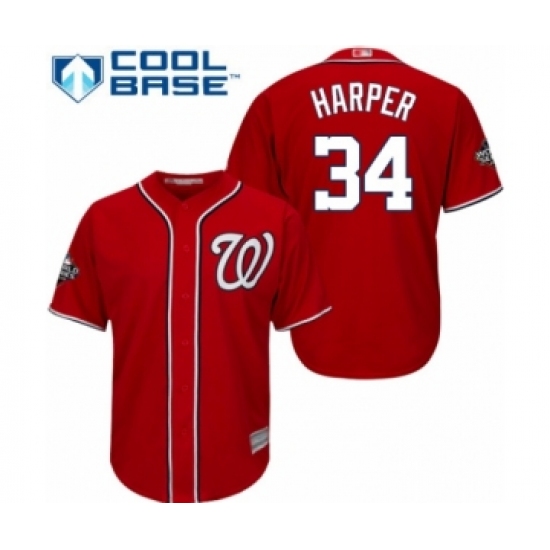 Youth Washington Nationals #34 Bryce Harper Authentic Red Alternate 1 Cool Base 2019 World Series Bound Baseball Jersey - Ujersey