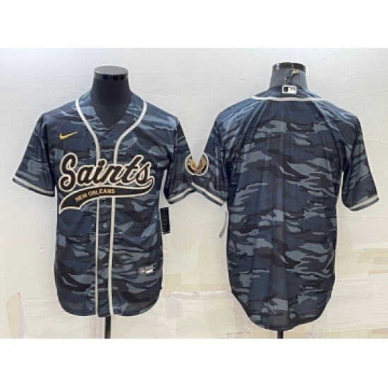 Men's New Orleans Saints Blank Grey Camo With Patch Cool Base Stitched Baseball Jersey - Ujersey