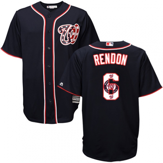 Men's Majestic Washington Nationals #6 Anthony Rendon Authentic Navy Blue Team Logo Fashion Cool Base MLB Jersey - Ujersey