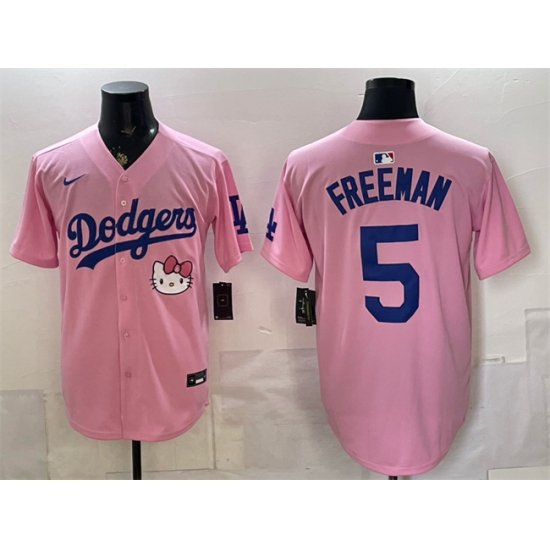 Men's Los Angeles Dodgers #5 Freddie Freeman Pink 2025 Hello Kitty Vapor Limited Stitched Baseball Jersey - Ujersey