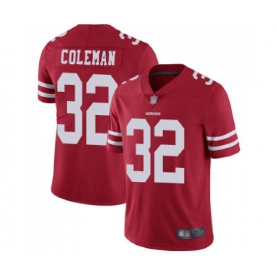 Men's San Francisco 49ers #32 Tevin Coleman Red Team Color Vapor Untouchable Limited Player Football Jersey - Ujersey