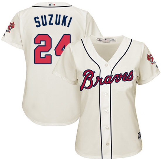 Women's Majestic Atlanta Braves #24 Kurt Suzuki Authentic Cream Alternate 2 Cool Base MLB Jersey - Ujersey