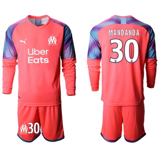 Marseille #30 Mandanda Pink Goalkeeper Long Sleeves Soccer Club Jersey