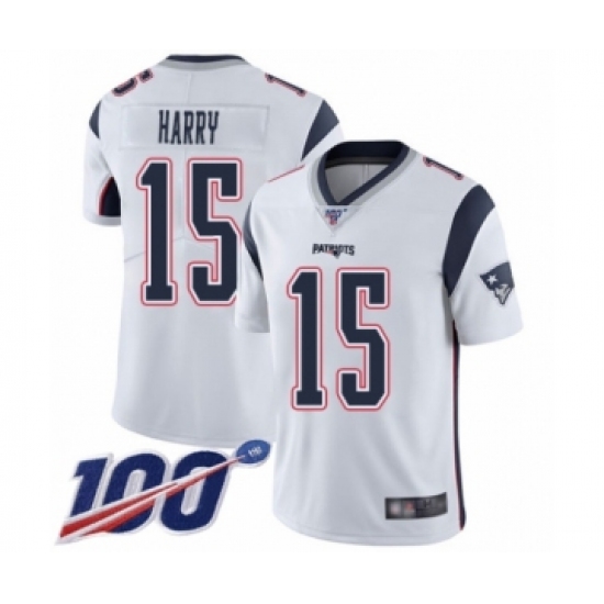 Men's New England Patriots #15 NKeal Harry White Vapor Untouchable Limited Player 100th Season Football Jersey - Ujersey