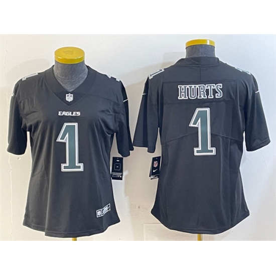 Women's Philadelphia Eagles #1 Jalen Hurts Black Fashion Vapor Untouchable Limited Football Stitched Jersey(Run Small) - Ujersey