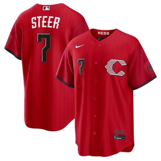Men's Cincinnati Reds #7 Spencer Steer Red 2026 City Connect Stadium Stitched Baseball Jersey - Ujersey