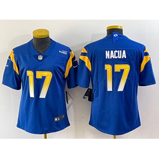 Women's Los Angeles Rams #17 Puka Nacua 2022 Blue Vapor Limited Stitched Jersey - Ujersey