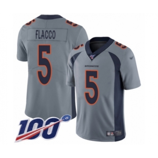 Men's Denver Broncos #5 Joe Flacco Limited Silver Inverted Legend 100th Season Football Jersey - Ujersey