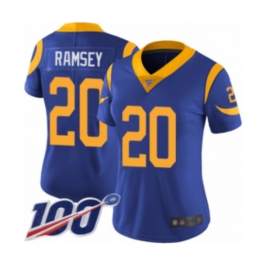 Women's Los Angeles Rams #20 Jalen Ramsey Royal Blue Alternate Vapor Untouchable Limited Player 100th Season Football Jersey - Ujersey