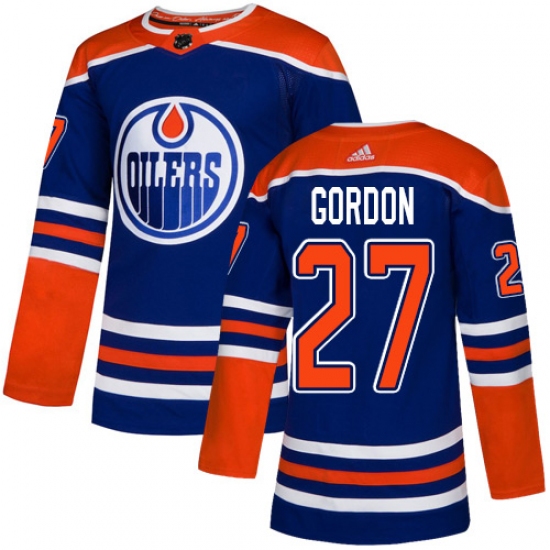 Men's Adidas Edmonton Oilers #27 Boyd Gordon Premier Royal Blue Alternate NHL Jersey - Ujersey
